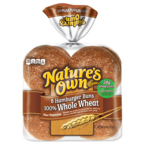 Nature's Own Hamburger Buns, 100% Whole Wheat