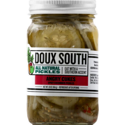 Doux South Cucumber Pickles, Spicy, Angry Cukes - 16 Ounce