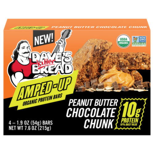 Dave's Killer Bread Protein Bars, Organic, Peanut Butter Chocolate Chunk, Amped-Up