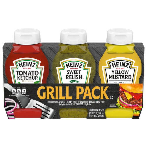 Heinz Grill Pack, Tomato Ketchup, Sweet Relish, Yellow Mustard