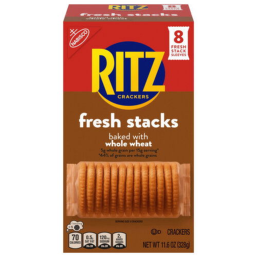 RITZ Fresh Stacks Whole Wheat Crackers, Travel Snacks, (8 Multi Snack Packs)