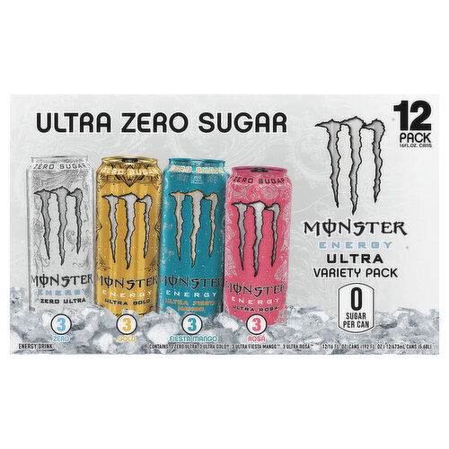 Monster Energy Drink, Zero Sugar, Assorted, Ultra, Variety Pack - 12 Each