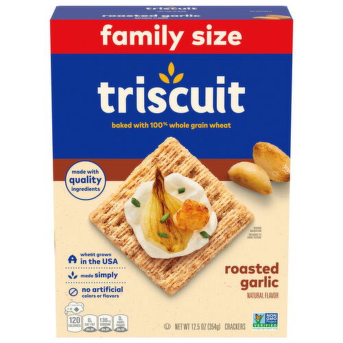 TRISCUIT Triscuit Roasted Garlic Whole Grain Wheat Crackers, Family Size, 12.5 oz