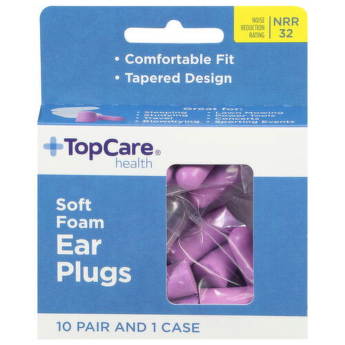 TopCare Ear Plugs, Soft Foam, NRR 32