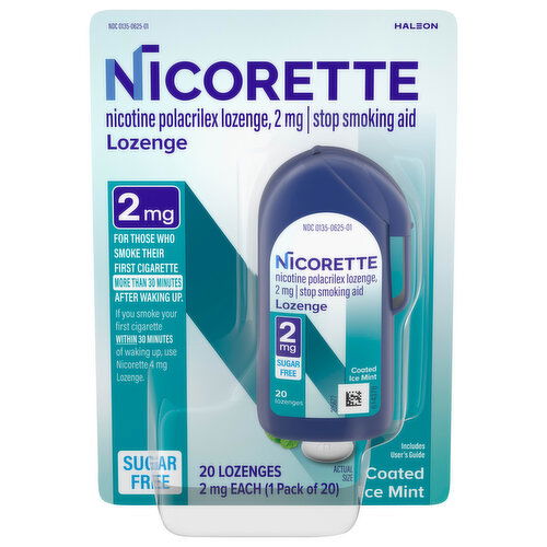 Nicorette Stop Smoking Aid, Nicotine Polacrilex, 2 mg, Sugar Free, Coated Ice Mint, Lozenge