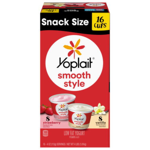 Yoplait Yogurt, Low Fat, Strawberry/Vanilla, Smooth Style, Snack Size