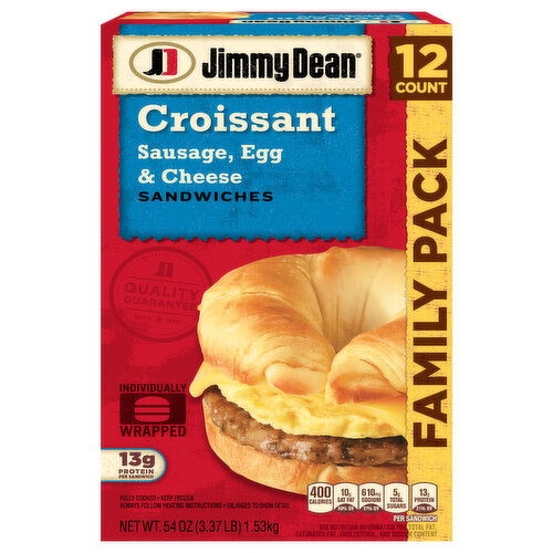 Jimmy Dean Sandwiches, Sausage, Egg & Cheese, Croissant, Family Pack