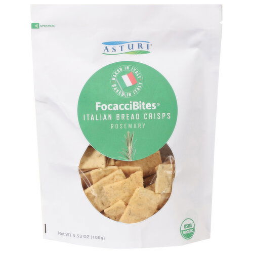 Asturi Focacci Bites, Rosemary, Italian Bread Crisps - 3.53 Ounce