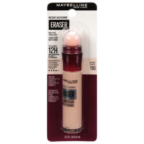Maybelline Concealer, Multi-Use, Eraser, Medium/Full Coverage, Shade 110 - 0.2 Fluid Ounce