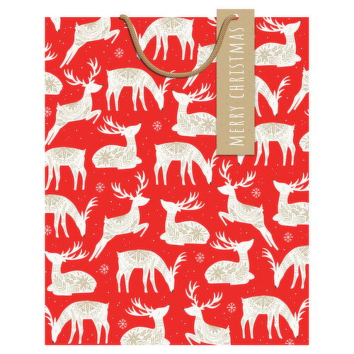 Hallmark 13" Large Christmas Gift Bag (Patterned Deer on Red)