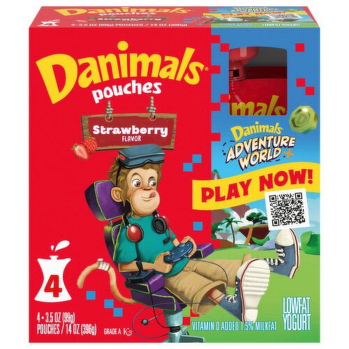 Danimals Yogurt, Strawberry Flavor, 1.5% Milkfat, Lowfat