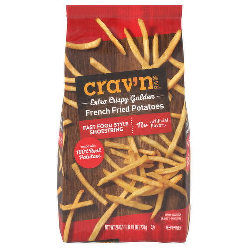 Crav'n Flavor French Fried Potatoes, Fast Food Style Shoestring, Golden, Crispy, Fast Food Style