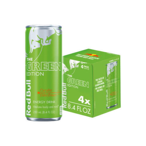 Red Bull Green Edition Energy Drink, Curuba Elderflower, with 80mg Caffeine, Taurine & B Vitamins