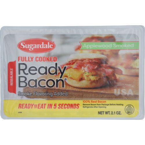 Sugardale Bacon, Ready, Applewood Smoked, Fully Cooked