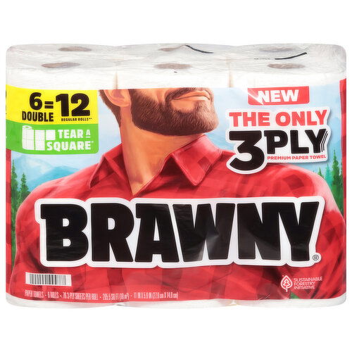 Brawny 3-Ply Tear-A-Square Double Rolls Paper Towels - 6 Each