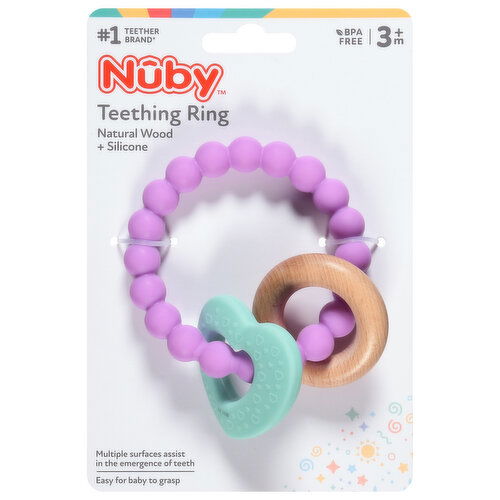 Nuby 3m+ Natural Wood + Silicone Teething Ring - 1 Each
