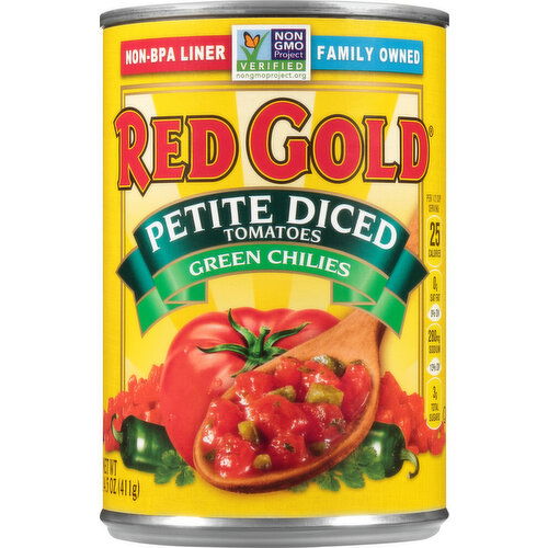 Red Gold Tomatoes, Petite Diced, Green Chilies