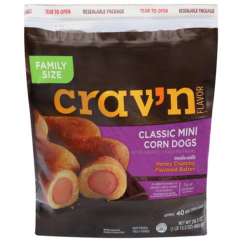 Crav'n Flavor Corn Dogs, Classic, Mini, Honey Crunchy Flavored Batter, Family Size - 29.3 Ounce