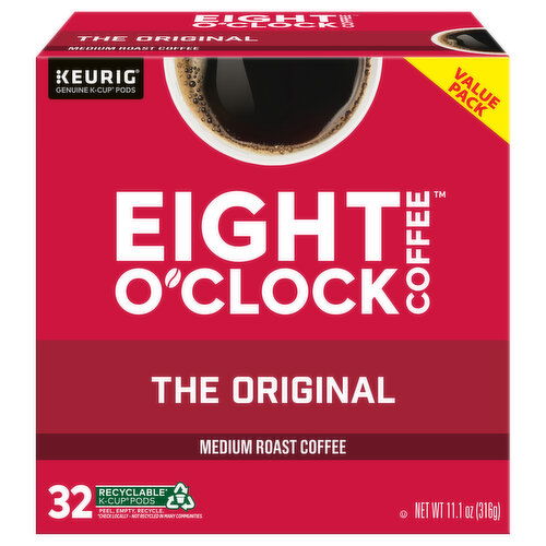 Eight O'Clock Coffee Coffee, Medium Roast, The Original, K-Cup Pods, Value Pack