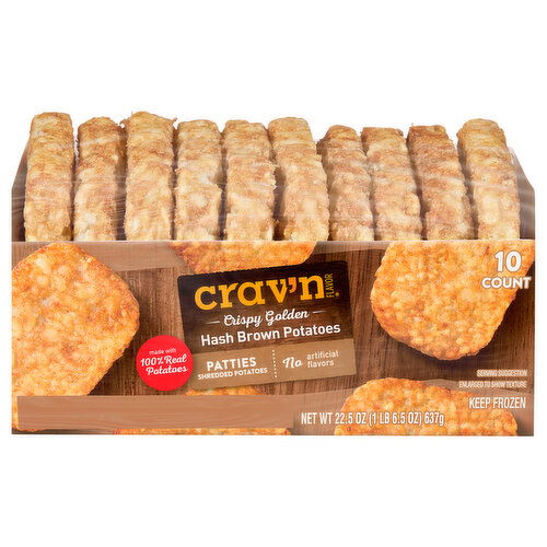 Crav'n Flavor Hash Brown Potatoes, Golden, Crispy, Patties - 10 Each