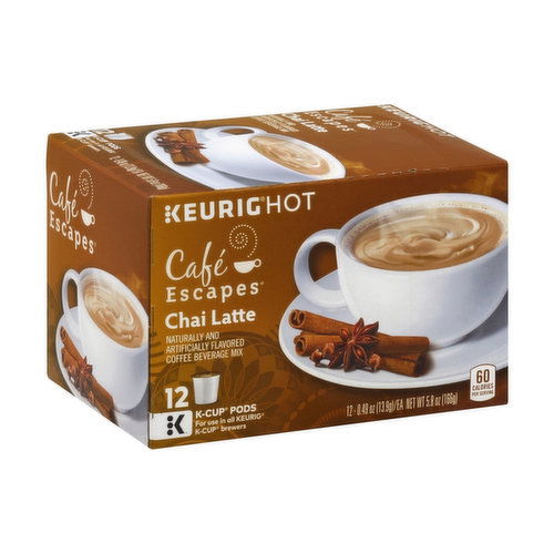 Cafe Escapes Coffee Beverage Mix, Chai Latte, K-Cup Pods