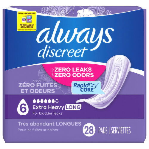 Always Discreet Pads, Extra Heavy, Long, 6