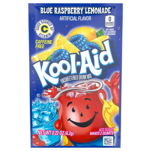 Kool-Aid Caffeine Free Unsweetened Blue Raspberry Lemonade Drink Mix - 0.22 Ounce