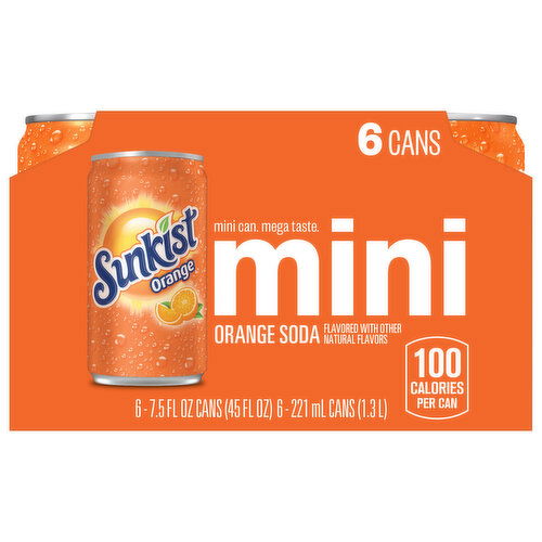 Sunkist Orange Mini Soda - 6 Each