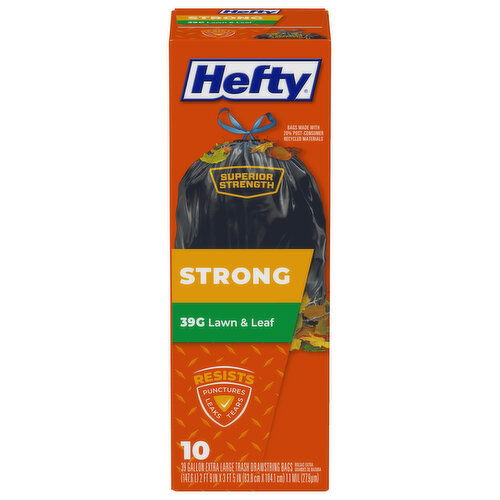 Hefty Trash Bags, Drawstring, Strong, Extra Large, 39 Gallon