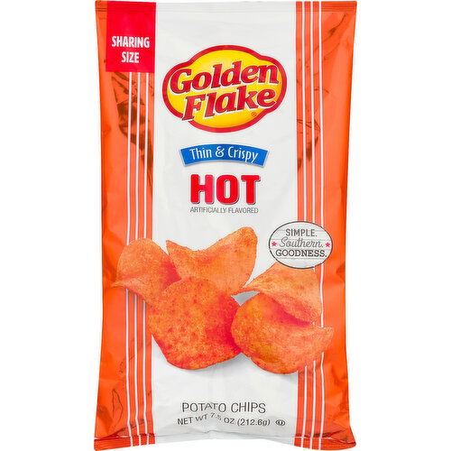 Golden Flake Potato Chips, Hot, Thin & Crispy, Sharing Size - 7.5 Ounce