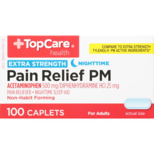 TopCare Pain Relief PM, Extra Strength, Nighttime, Caplets