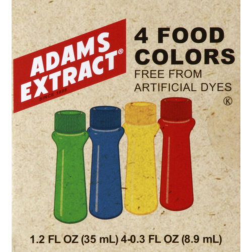 Adams Extract Food Colors, 4 Colors