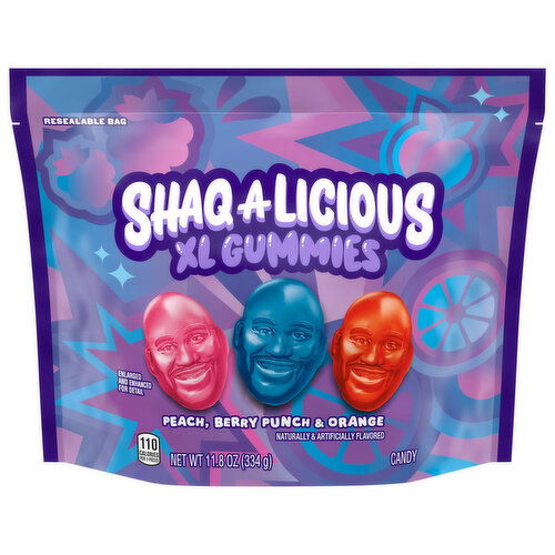 Shaq-A-Licious Candy, Peach, Berry Punch & Orange, XL Gummies - 11.8 Ounce