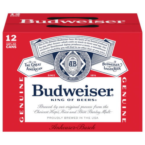 Budweiser Beer, Lager, 12 Pack