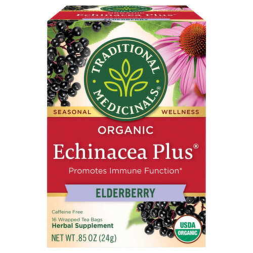 Traditional Medicinals Echinacea Plus, Organic, Elderberry, Caffeine Free, Tea Bags