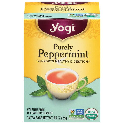 Yogi Herbal Supplement, Purely Peppermint, Caffeine Free, Tea Bags,