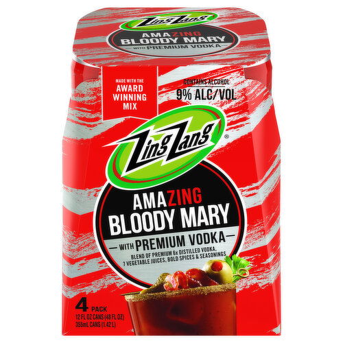 Zing Zang Bloody Mary, with Premium Vodka, Amazing, 4 Pack