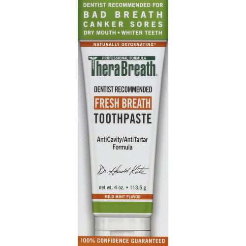 TheraBreath Toothpaste, Fresh Breath, Mild Mint Flavor