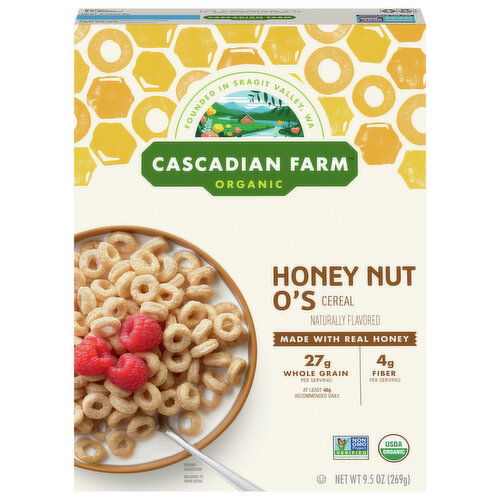 Cascadian Farm Cereal, Organic, Honey Nut O's - 9.5 Ounce