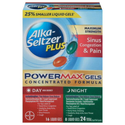 Alka-Seltzer Plus Sinus Congestion & Pain, Maximum Strength, Day/Night, Liquid Gels