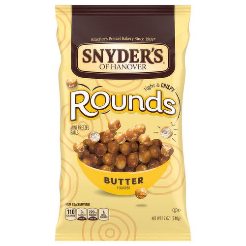 Snyder's of Hanover Pretzel Balls, Butter Flavored, Light & Crispy, Rounds, Mini - 12 Ounce