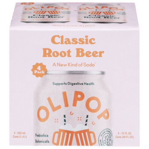 Olipop Root Beer, Classic - 4 Each