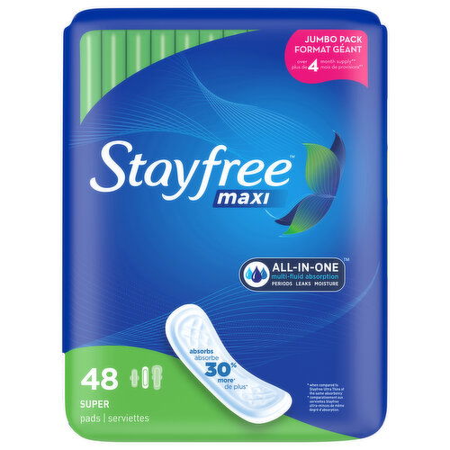 Stayfree Pads, Maxi, Super, Jumbo Pack