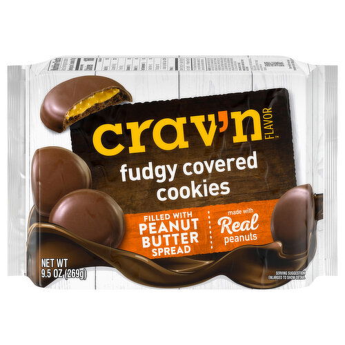 Crav'n Flavor Cookies, Peanut Butter, Fudgy Covered