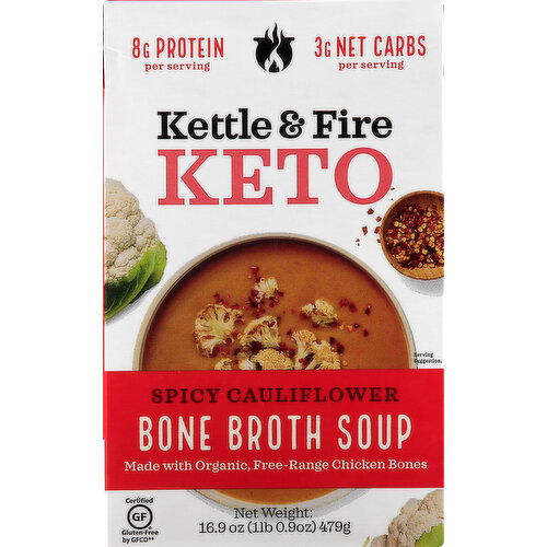 Kettle & Fire Bone Broth Soup, Spicy Cauliflower, Keto