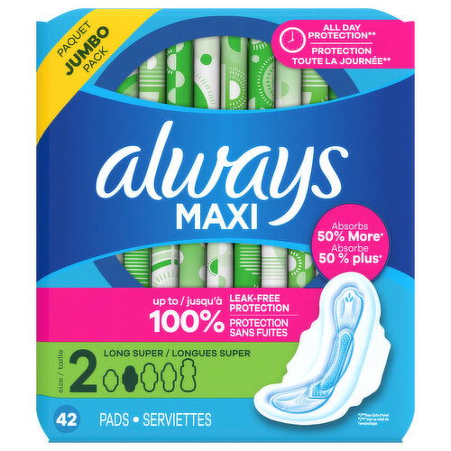 Always Pads, Long Super, Size 2, Jumbo Pack