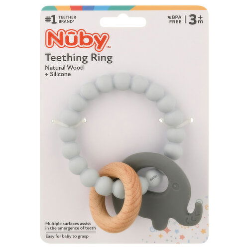 Nuby Teething Ring, Natural Wood + Silicone, 3m+