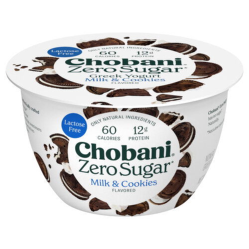 Chobani Yogurt, Greek, Nonfat, Zero Sugar, Milk & Cookies Flavored