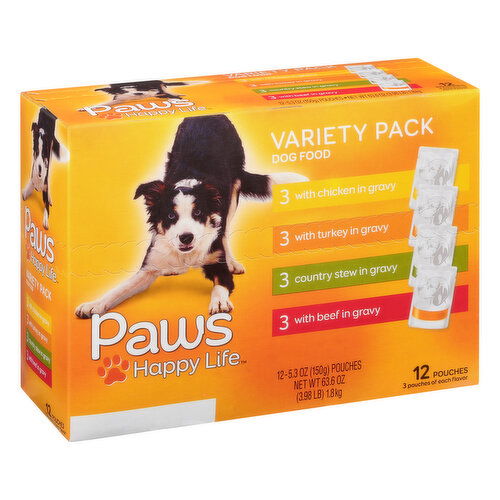 Paws Happy Life Dog Food, Variety Pack