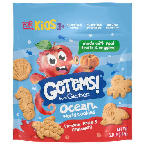 Gerber Cookies, Ocean World, for Kids 3+, Pumpkin, Apple & Cinnamon - 5 Ounce